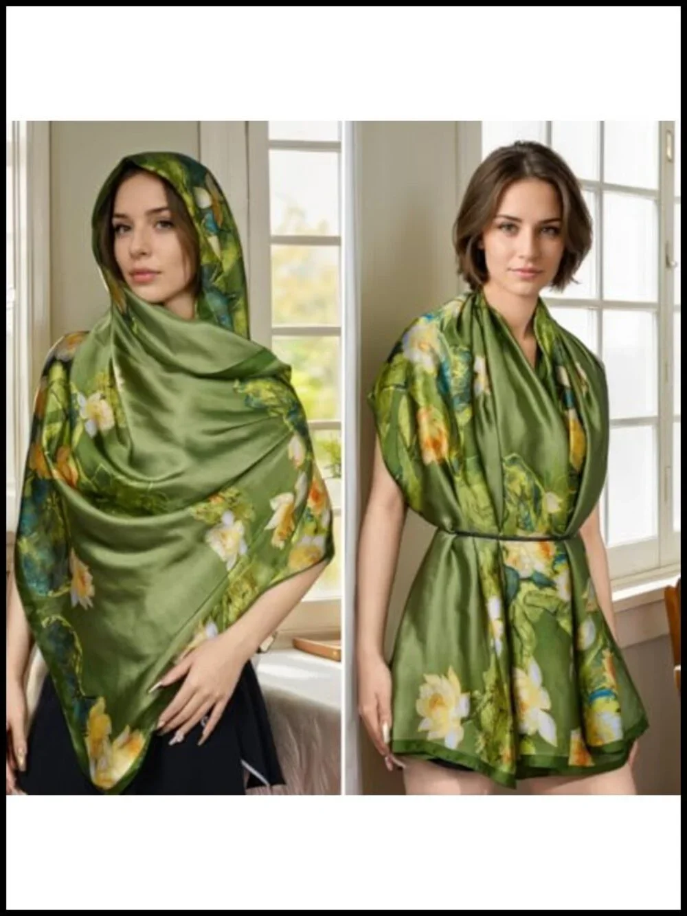 Lightweight Floral Satin Scarf Shawl Wraps for Women